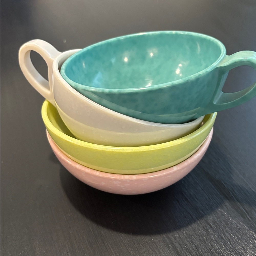 Vintage MCM Daileyware Melmac Melamine Tea Cup & Fruit Bowl Set for 2, 4 piece